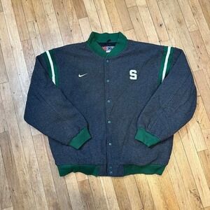 Vintage 90s Nike Varsity Letterman‎ Jacket Michigan State Green